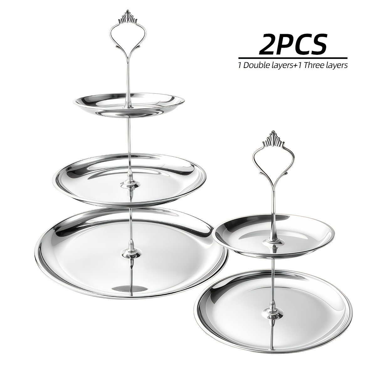 TEMU 2pcs Stainless Steel 2-tier And 3-tier Fruit Plate Set, Cupcake Candy Snack Stand, Decor Display Tray For Room Birthday Party Buffet