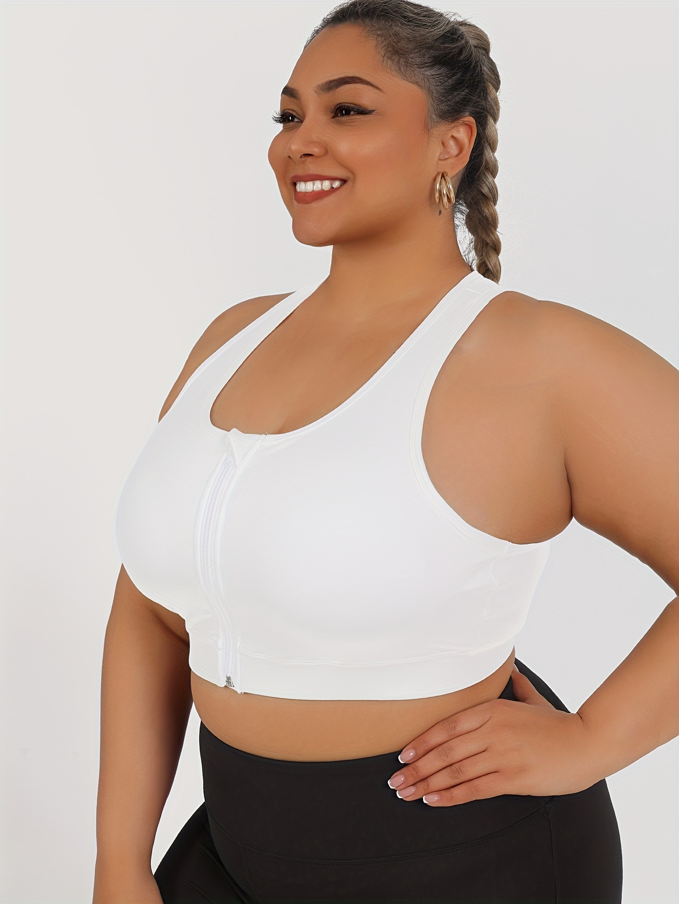 Women's High-Impact Sports Bra with Zipper Front Closure, Removable Pads & High-Elasticity Fabric - White Yoga Running Gym Bra for Workouts, Machine Washable, Strapless Push Up Bra, Workout Support, Backless Design, Durable Sports Wear
