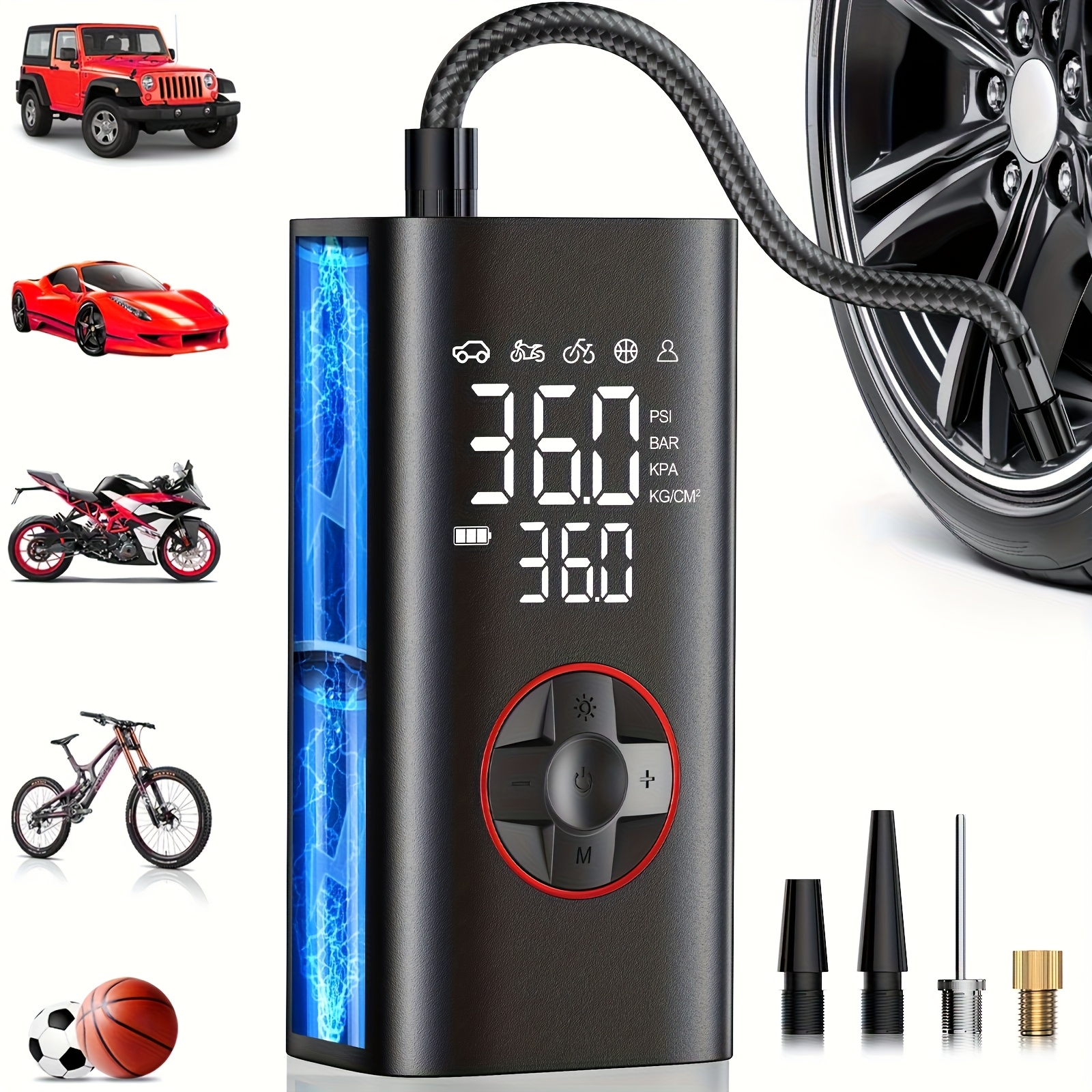 TEMU Cordless Compressor, Portable Tire Inflator Pump With 150psi High Pressure For Car, Motorcycle, Bike, Suv, Truck - Auto Emergency Kit, Camping