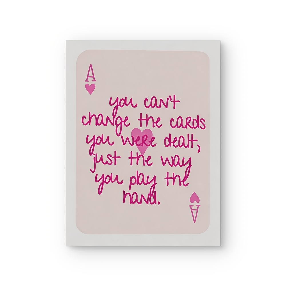 TEMU Affiche 2D Plate As de Cœur Rose "Vous Ne Pouvez Pas Changer " - , Convient aux Tranches d'Âge, Impression d'Art Mural Preppy, Toile à l'Encre