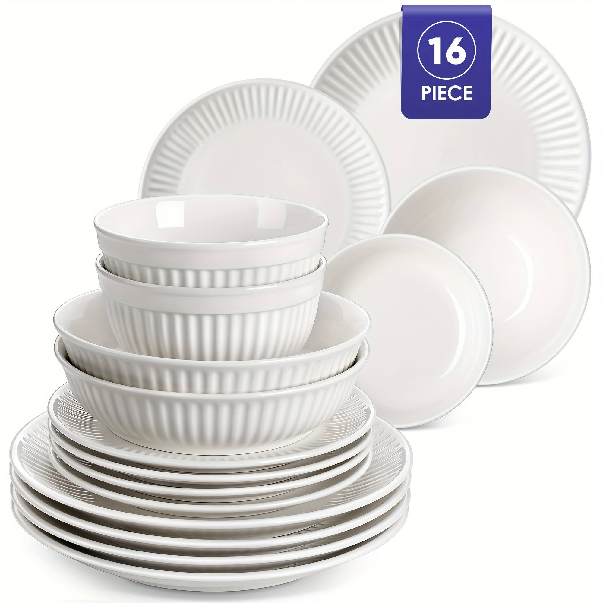 Image of 12/16pcs Dinnerware Sets Service For 4, Premium Plates And Bowls Set, High- Dishes Set, Gourmet Porcelain Dinner Set, Chip & Scratch Resistant, Microwave Dishwasher Safe, White, Perfect For Gifts