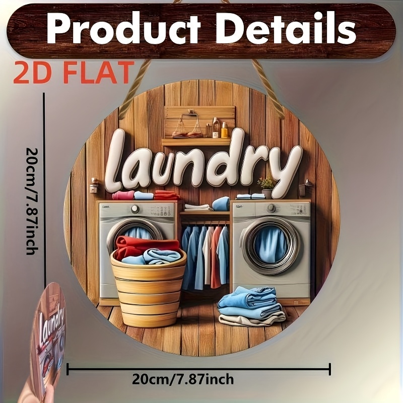TEMU 2D Plat - 1pc 2D Plat 20X20Cm/7.87Inch7.87Inch Décor Suspendu en Bois de Style Rétro pour Buanderie, Art Mural de Buanderie, Décor Suspendu en