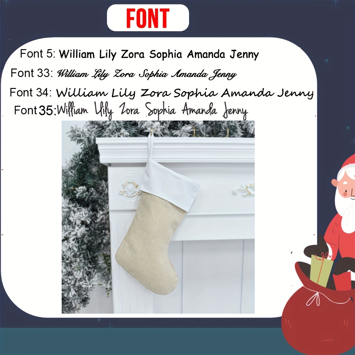 TEMU Chaussette de Noël personnalisée. Chaussette de Noël sur mesure. 6 styles de chaussettes de Noël. Toile de jute naturelle, matelassée crème