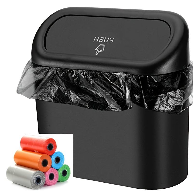 

1pcleak-proof Mini Car Trash Can With Lid & Garbage Bags - The Perfect Car Accessory