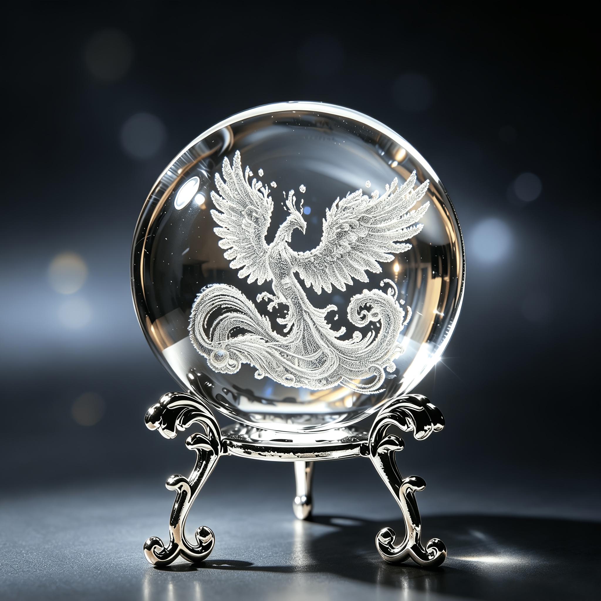 TEMU Oriental Phoenix-themed Crystal Ball Ornament, Featuring Intricate Three-dimensional Inner Carvings Of A Phoenix Pattern. .3-inch Transparent