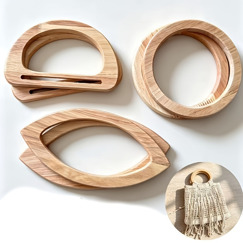 TEMU 6pcs Natural Wooden Bag Handles - Round Oval Leaf Shape Suitable For Diy Crochet Bags, Knitted Handbags, Woven Tote Replacement Purse Hardware,