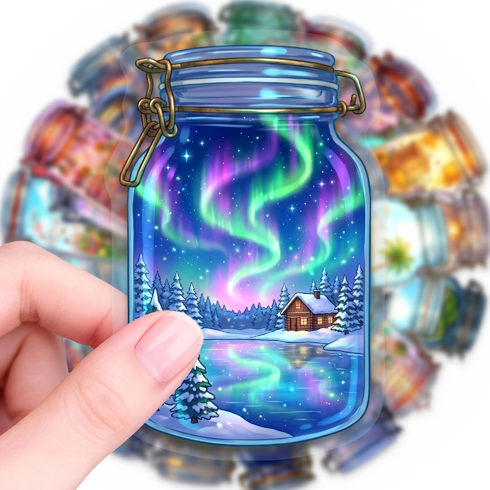 Image of 50pcs Transparent Pet Beautiful Little World Theme Stickers, Mini Stickers. Ideal For Laptop, Water Bottle, Phone, Journal, , Bumper, Skateboard, Motorcycle, Luggage.