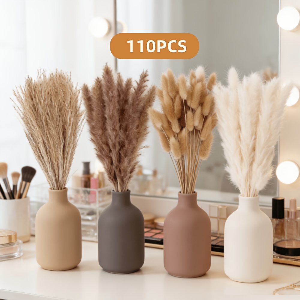 Image of 110pcs Dried Flower Bouquet - Pampas Grass, Home, Wedding And Bohemian Style Decorative Flowers | Suitable For Spring, Flower Arrangements