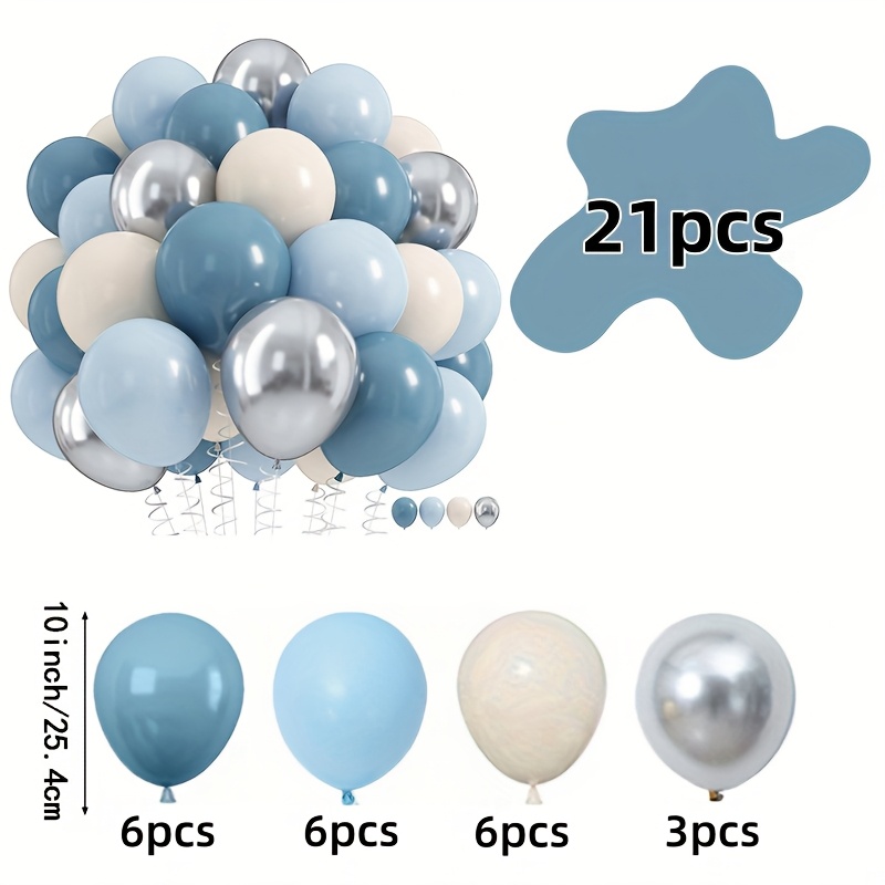 TEMU 21 Sets de Globos Azules, Globos Metálicos Plateados Blancos Arenosos, Utilizados para Despedidas de Soltera, , Fiestas de , Decoraciones de