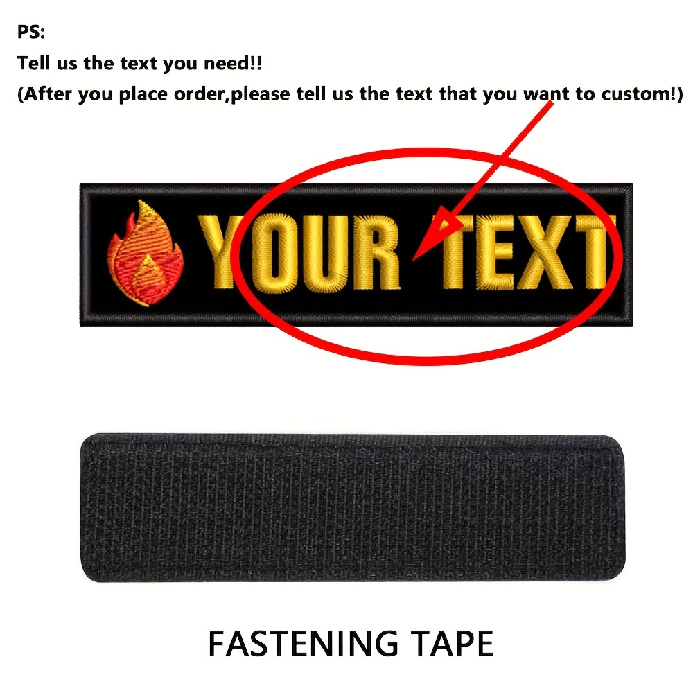 TEMU 1 Custom Rectangular Flame Single-row Name Patch With Right-angle Embroidery, Personalized Name Text Badge With Hot Melt Adhesive And