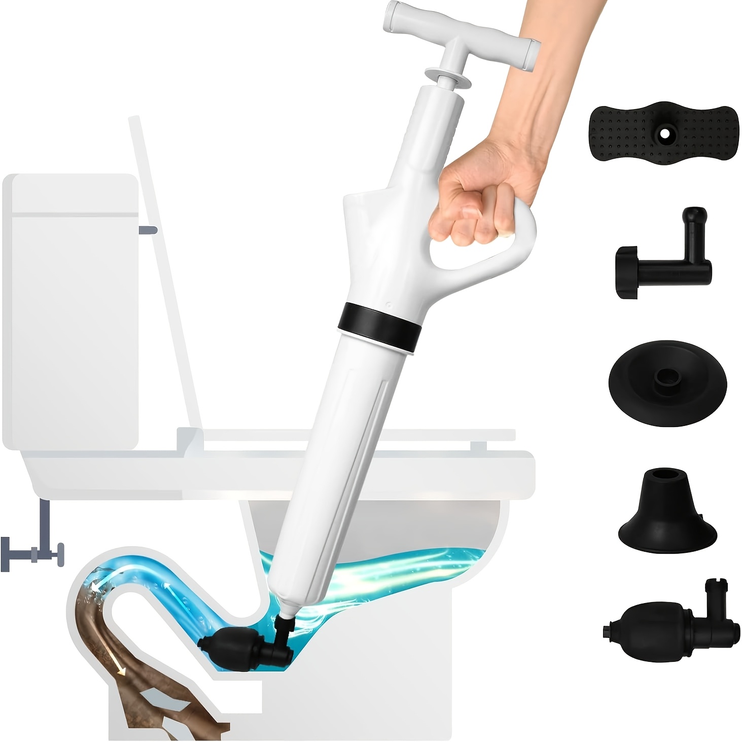 TEMU 1pc, Heavy-duty Drainage Spray Gun - Powerful Toilet Plunger, Designed For Unclogging Bathrooms, Sinks, And Floor Drains. It Features An