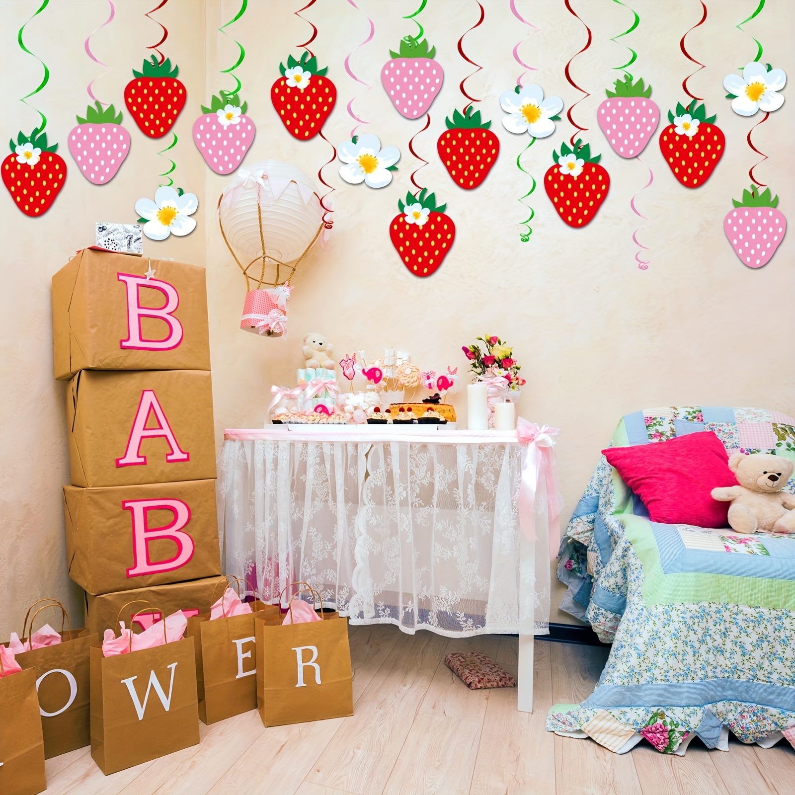 Image of 32pcs, Strawberry Party Decorations Strawberry Hanging Swirl Berry First Birthday Banners Strawberry Foil Swirls Ceiling For Strawberry Shower 1st Birthday Theme Party Favor Supplies