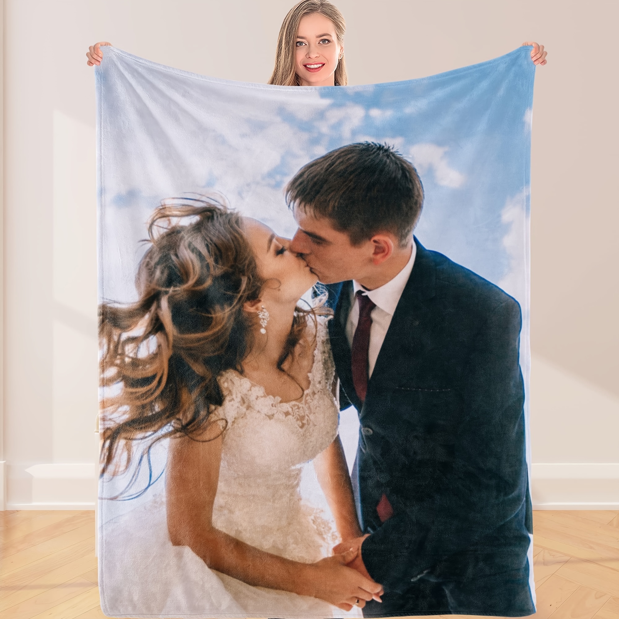 

1pc Custom Photo Throw Blanket Customized Pictures Blanket Personalized Soft Fleece Blanket For Family Wedding Birthday Christmas Valentines Day Gifts For Women Him Her