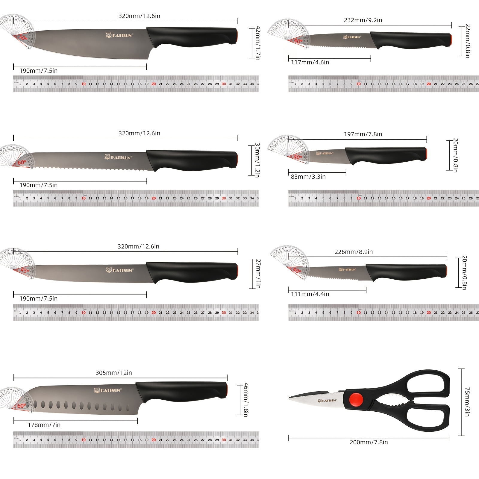 Professional Kitchen Knife Set, 15 pcs Black-Coded With Black Wooden Block, Non-Slip ABS Handle Chef's Knife Plastic Cutting Board And Kitchen Shears, Ideal For Home And Restaurant Use, The Perfect Gift For Thanksgiving Christmas And New Year 9 Professional Kitchen Knife Set, 15 pcs Black-Coded With Black Wooden Block, Non-Slip ABS Handle Chef's Knife Plastic Cutting Board And Kitchen Shears, Ideal For Home And Restaurant Use, The Perfect Gift For Thanksgiving Christmas And New Year - Image 9
