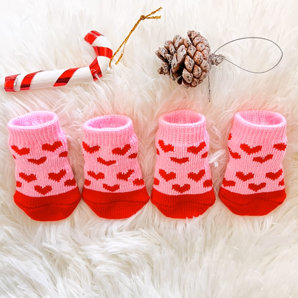 4pcs cute cartoon mixed color pet socks suitable for mini and toy breeds polyester fiber comfortable pet shoes indoor use paw protectors Product details 4