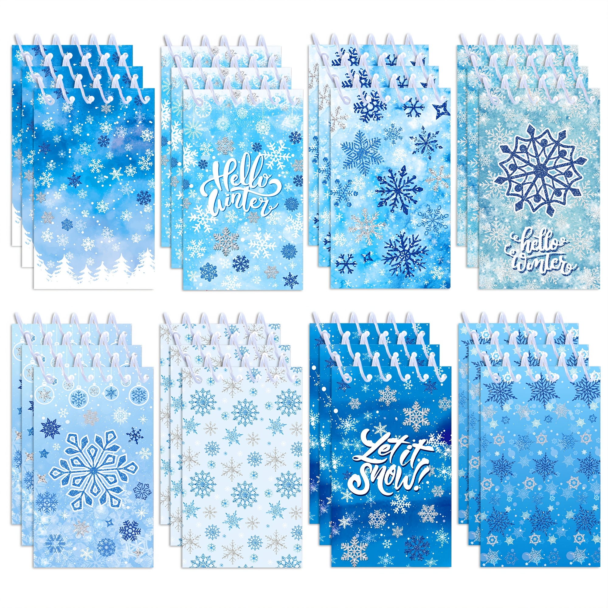 TEMU Lot de 8 mini carnets à spirale CC HOME , motif de neige bleu de Noël - Format poche, couverture rigide, reliure à spirale perforée, carnets à