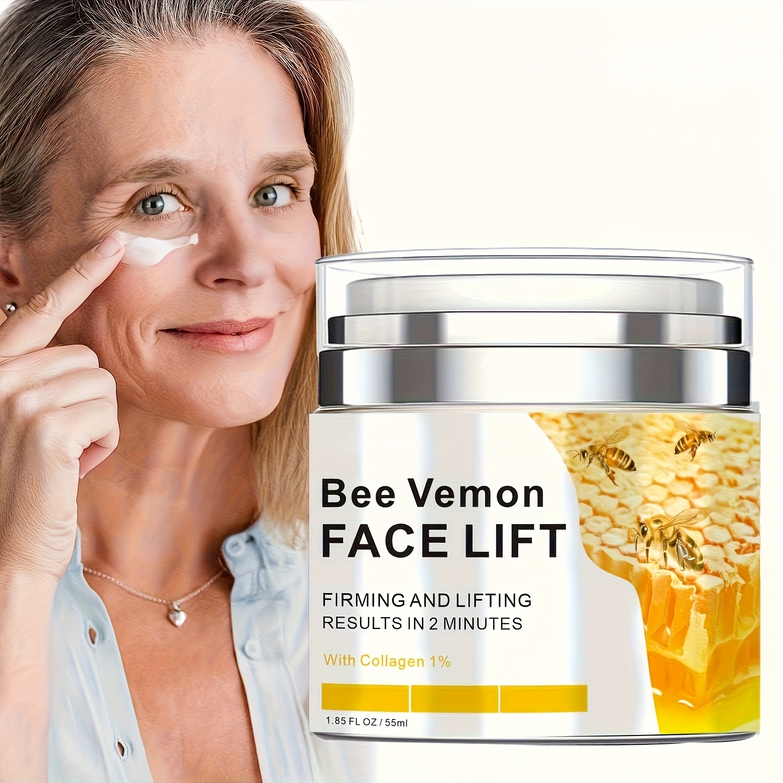 TEMU 50ml Bee Venom Cream With Bee Venom, Hyaluronic Acid, Collagen & Vitamin E - Firming & Lifting Face & Neck Cream For, Hydration, Light Beige - Suitable For Types (dry,, Oily) -