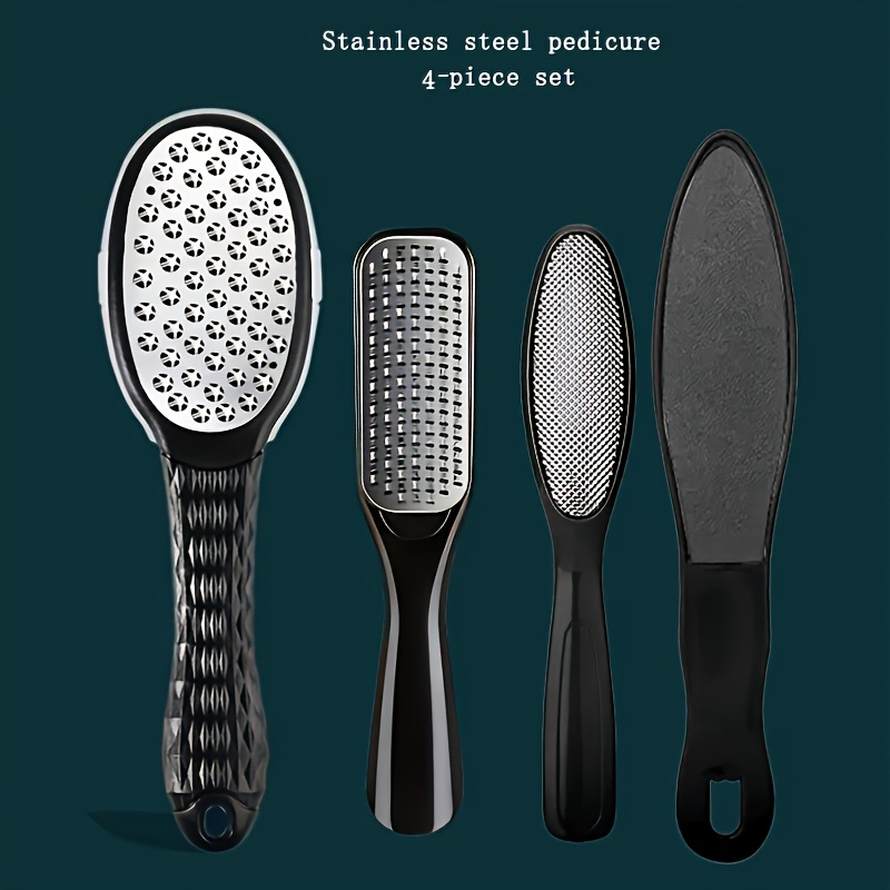 TEMU Lot de 4 à pied professionnelles noires en acier inoxydable, outils de soin des pieds de grande taille pour éliminer mortes, avec une lime