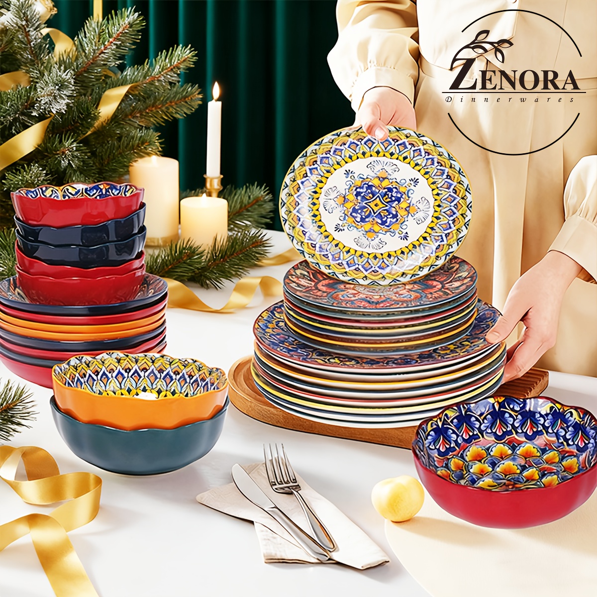 TEMU 16/24/32pcs Bohemia Ceramic Dinnerware Set Clearance Deal, Porcelain Plates And Bowls. Steak Plates, Pasta Plates, Salad, Bowls Dessert Plates.