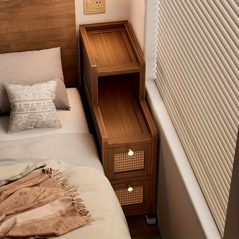  . kompakter retro-nachttisch, kleiner mini-ultra-schmals beistelltisch für schlafzimmer, platzsparende  , aufbewahrungsschrank, multifunktionales  , schlankes, längliches sideboard mit schublade,   für wohnzimmer & sofa-bereich, langlebiges, robustes design