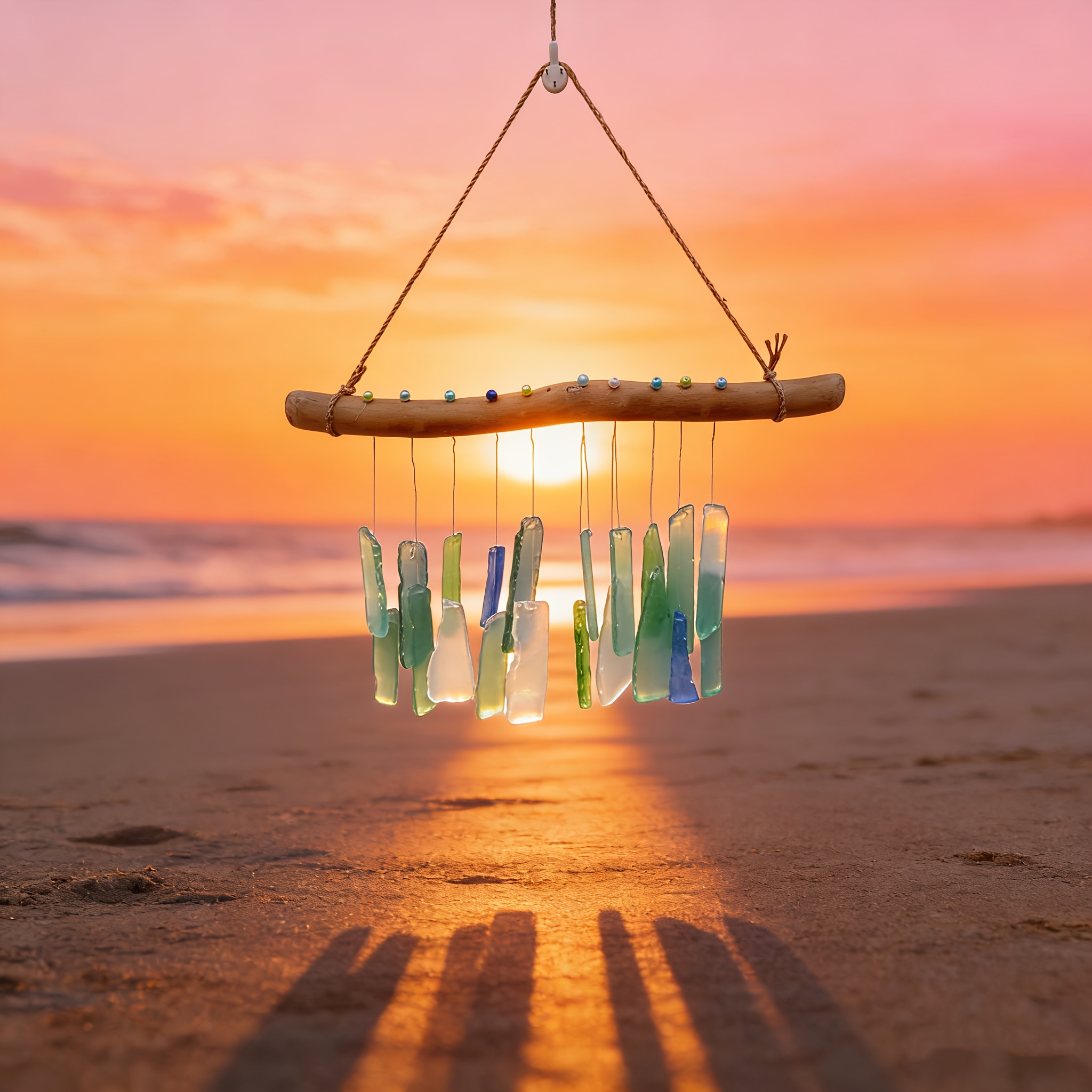 1pc random style handmade sea glass driftwood wind chime coastal nautical hanging decor for beach balcony door   gift for women