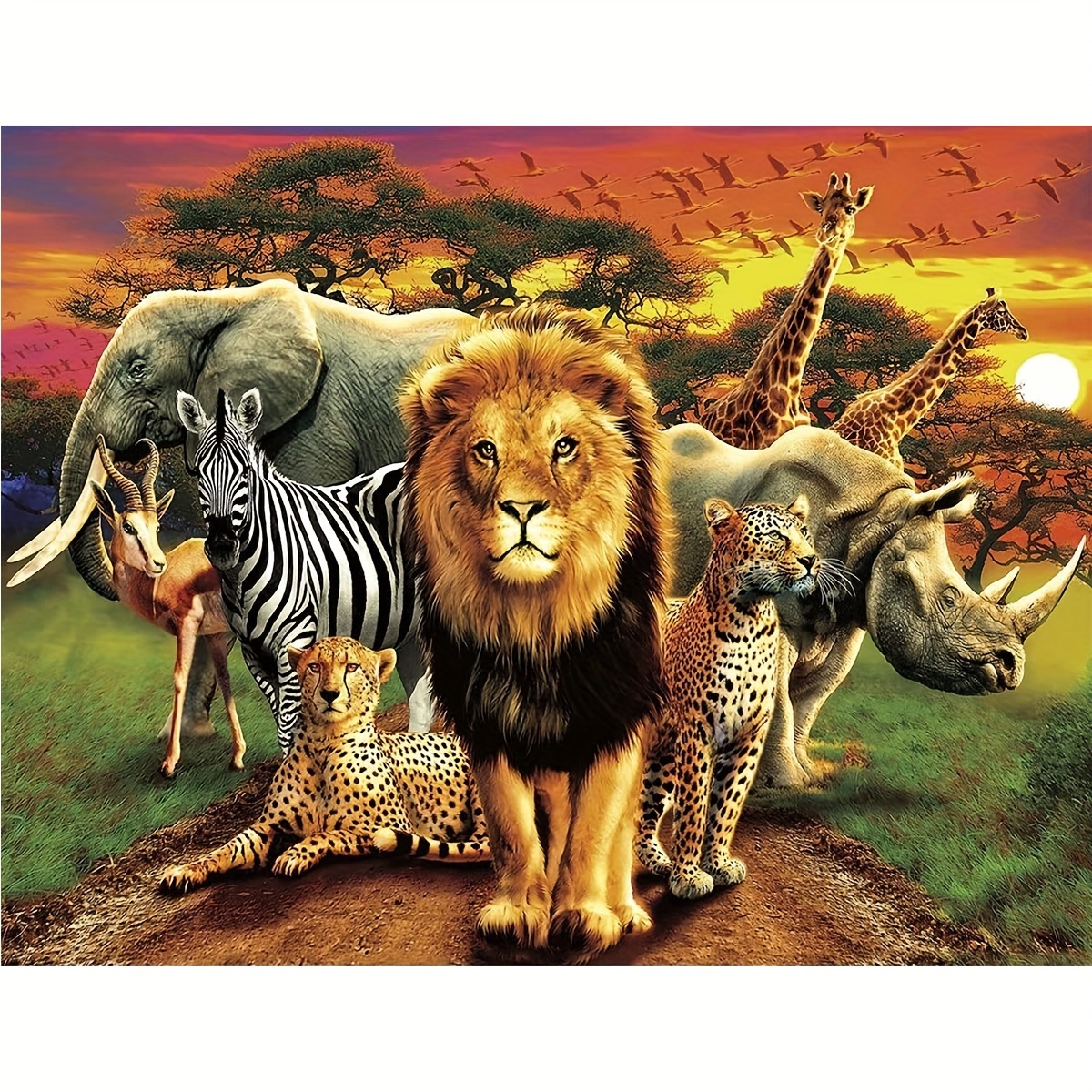 

Kit de peinture diamant 5D DIY, 15,7x11,8 pouces, broderie complète en acrylique, thème africain avec tigre, lion et éléphant, décoration artisanale pour