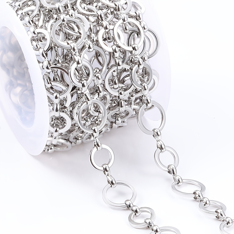 TEMU Chaîne de bijoux éclatée en acier inoxydable 201 à maillons de taille, accessoire de chaîne pour collier et bracelet DIY, chaîne de boutique de
