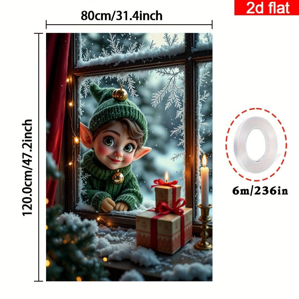TEMU 2d Flat, 2d Flat Banner, 1pc Christmas Window Cover Banner,, Cozy Winter Elf, Adorable Hat, Decor, Warm Smile, Festive Charm For New Year Winter