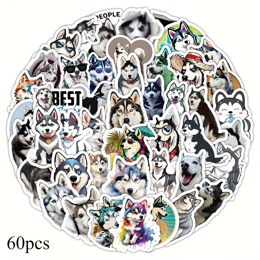 Image of 60pcs Husky Animal Stickers, Suitable For Scrapbooks, Diaries, Laptops, Water Bottles, Cars, Etc. Faith-based Designs With Positive Message