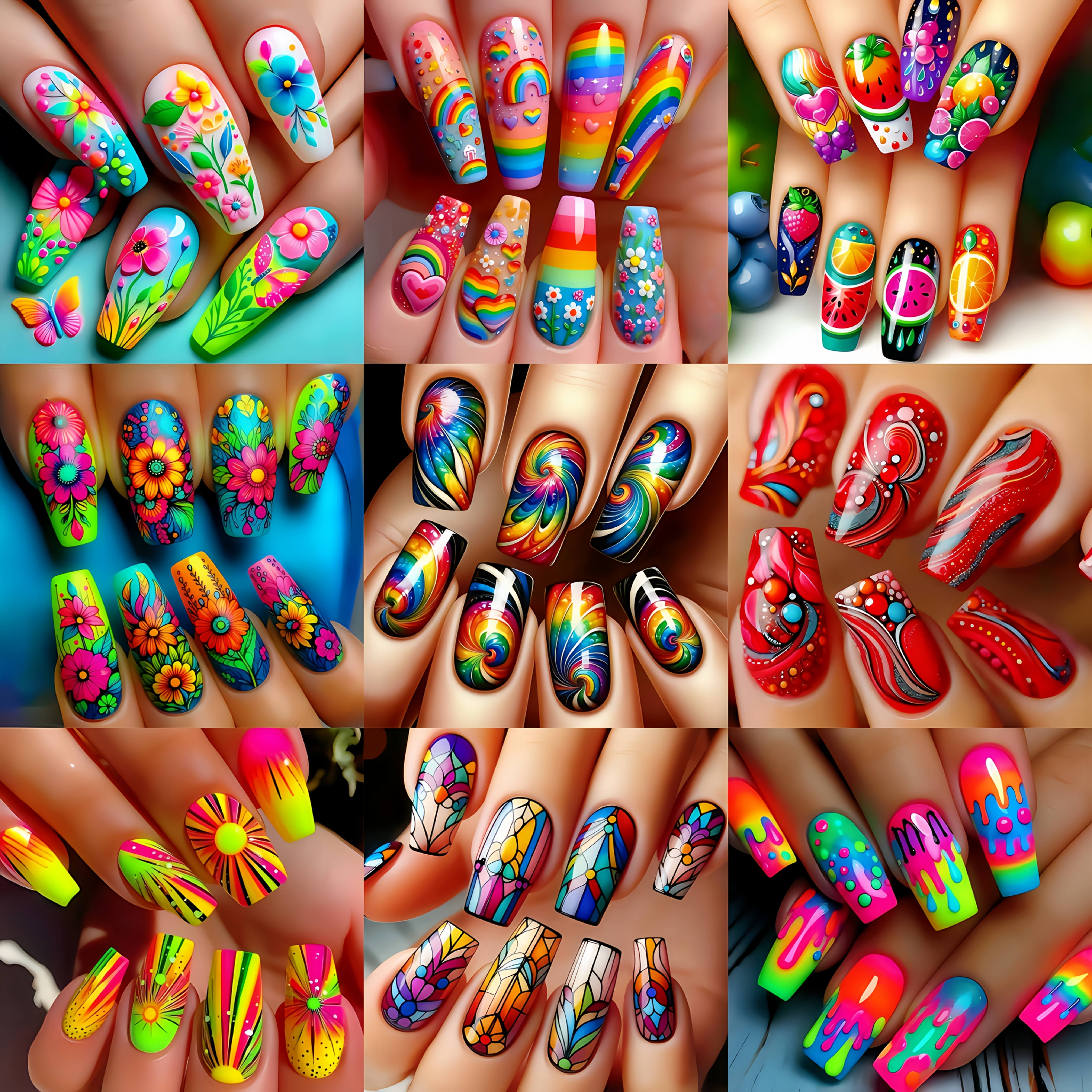 TEMU Rainbow Stripes Press On Nails Long Length 216pcs (9pcs) 3d Stripes Ballet Shaped Press Ons Stick On Nail Spring Summer False Nail Full Cover Artificial Acrylic Glue On Nail For Women