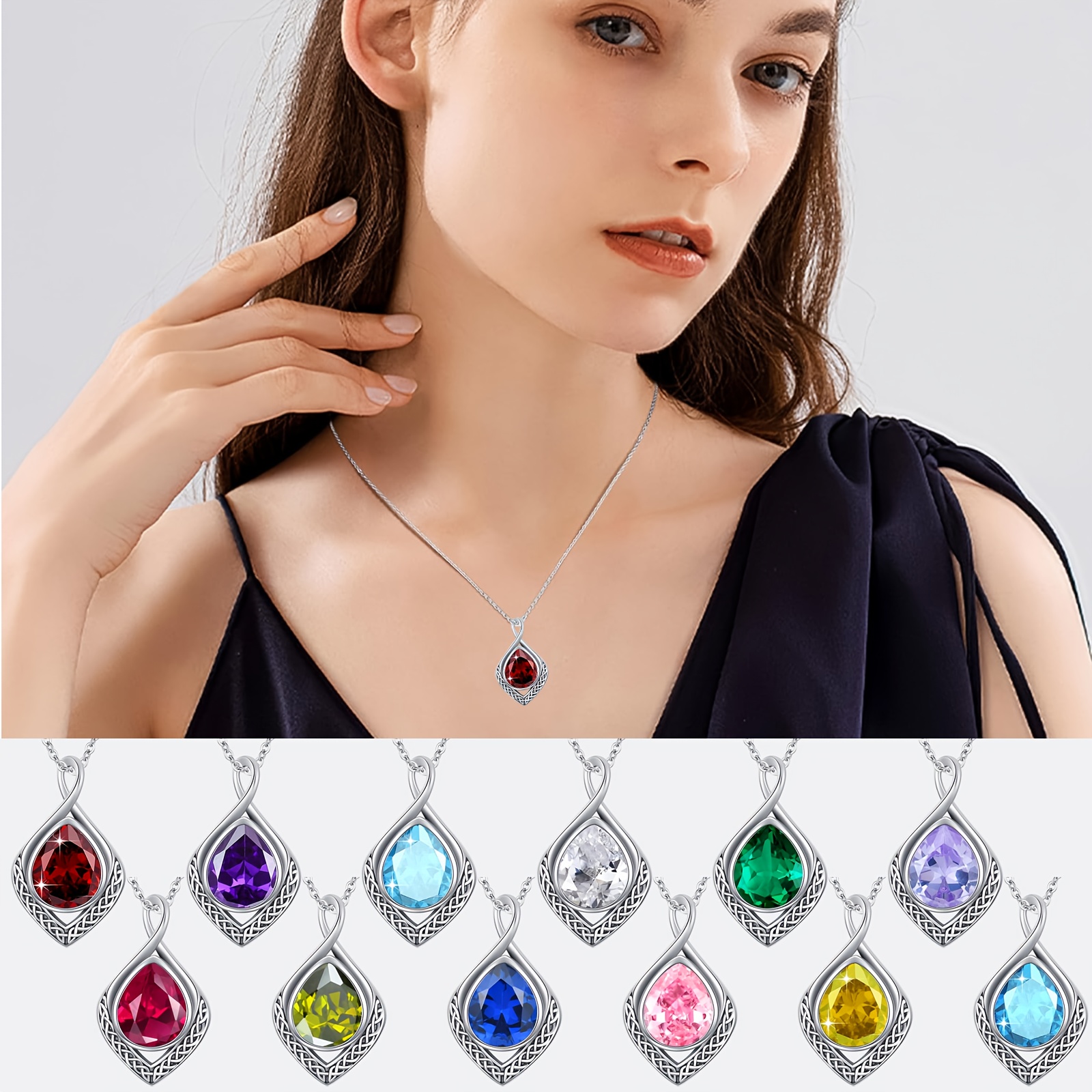 Women's 925 Sterling Silver Celtic Knot Birthstone Pendant Necklace