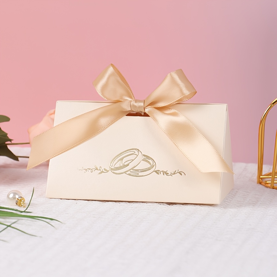 TEMU Cadeau pour Elle/Lui 20 Boîtes de de Mariage Élégantes avec Double Anneaux Dorés & Nœud en Satin, Boîtes à Bonbons pour Enterrement de Vie de