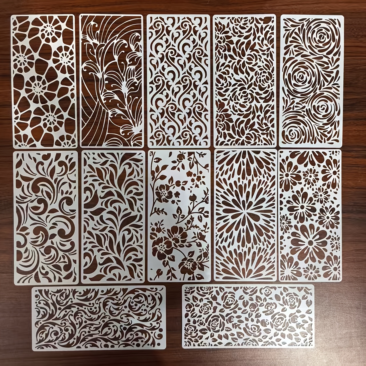 TEMU A Set Of 12 Reusable Craft Stencils For Painting, , And Background Templates, 8.7 X 4.1 Inches, Featuring Leaf, Branch, And Floral Designs With