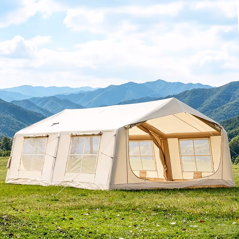 186sq ft inflatable camping tent with hand pump easy setup outdoor blow up tent 4 season glamping air tents cabin house with windows door Product details 2