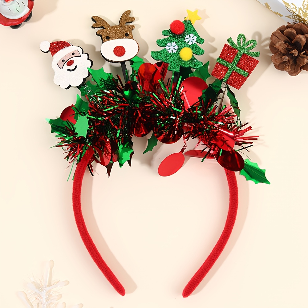 TEMU 1 serre-tête de fête de Noël pour femmes, , avec paillettes, motif de Père Noël, , arbre et cadeaux, accessoire de cheveux de Noël original,