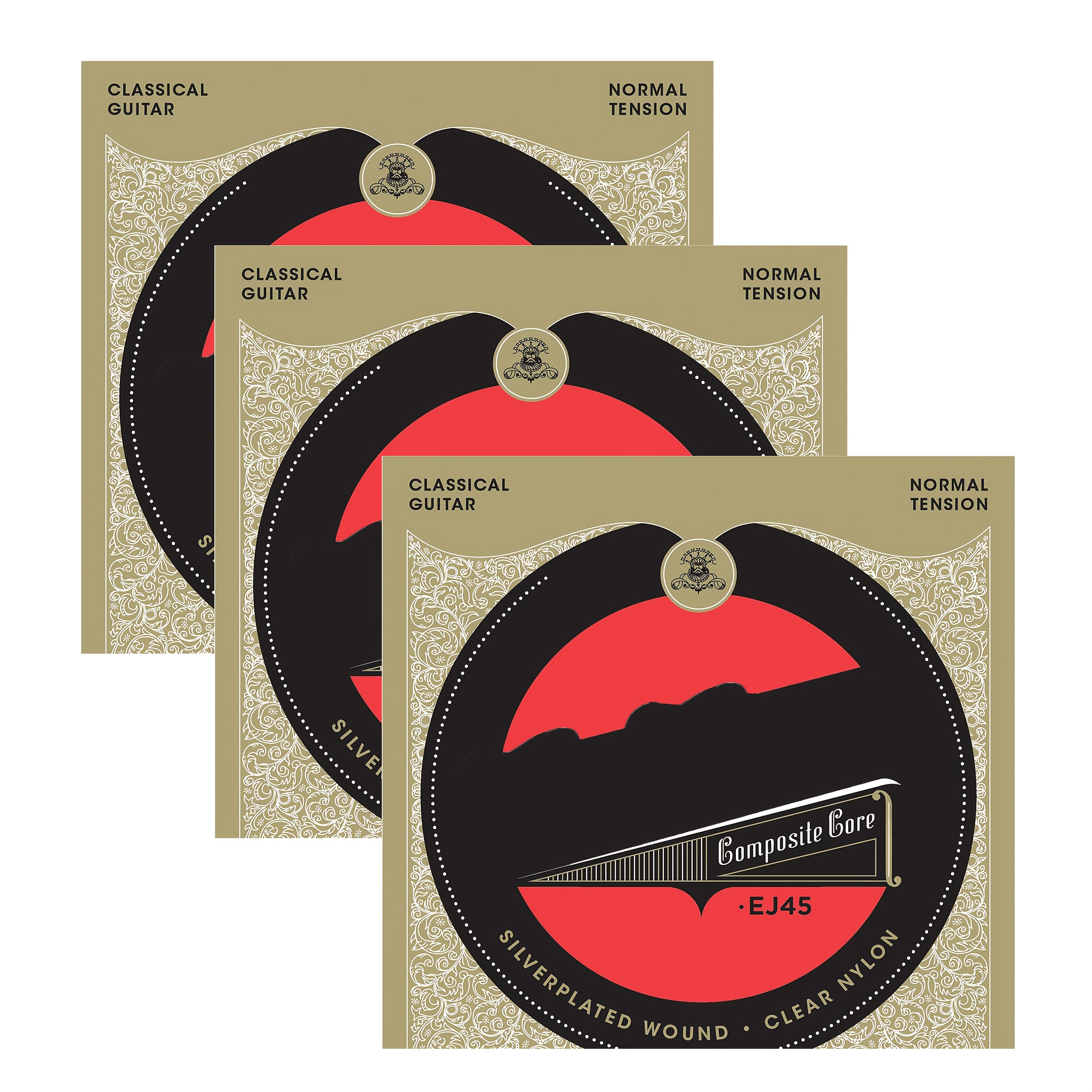 TEMU 3pcs Ej45 Standard Tension Classical Guitar Strings Suitable For Beginners & Professionals, Coated Nylon Core Strings With Winding For Smooth ,