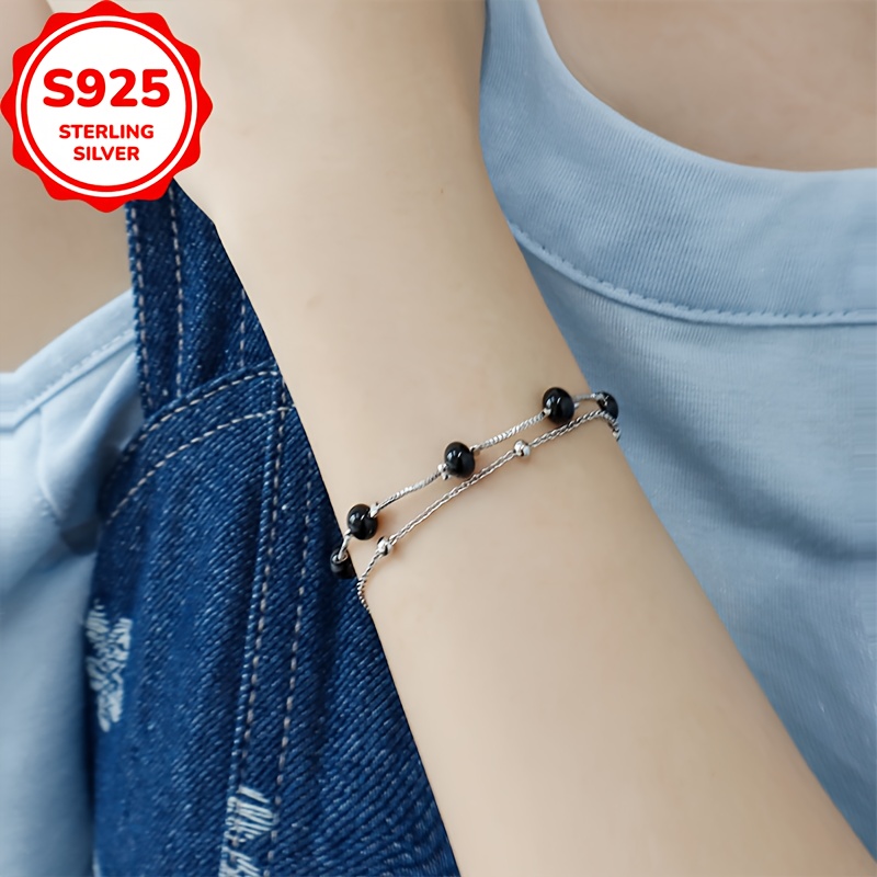 925 Silver Bead Bracelet Double Layer Hypoallergenic Durable Daily Wear Gift
