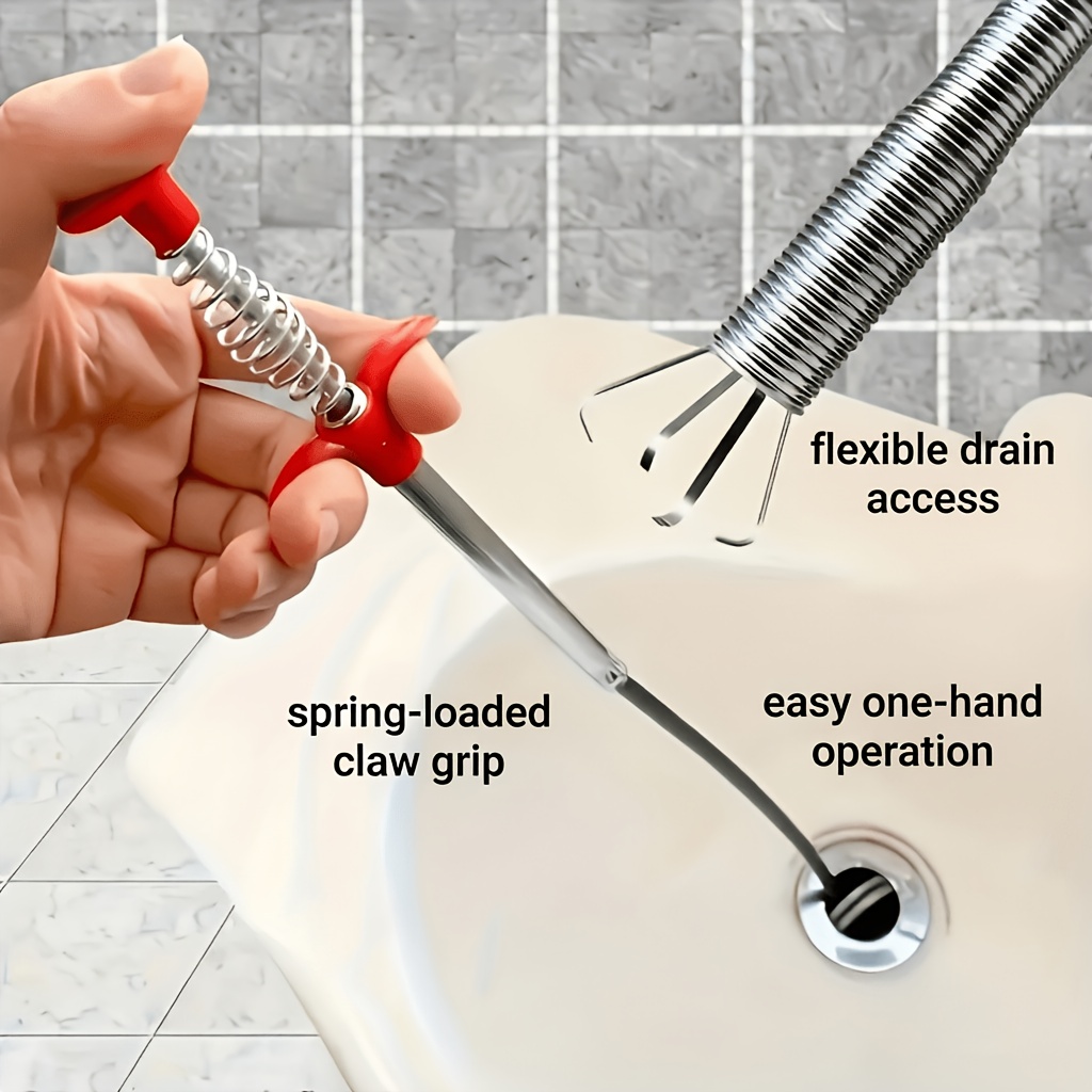 TEMU 1pc Drain , Toilet Unclogger - Household Toilet Drain Claw Tool With 4 Claws, Pipe , Flexible Handheld Drain Grabber, Grabber For Picking Up