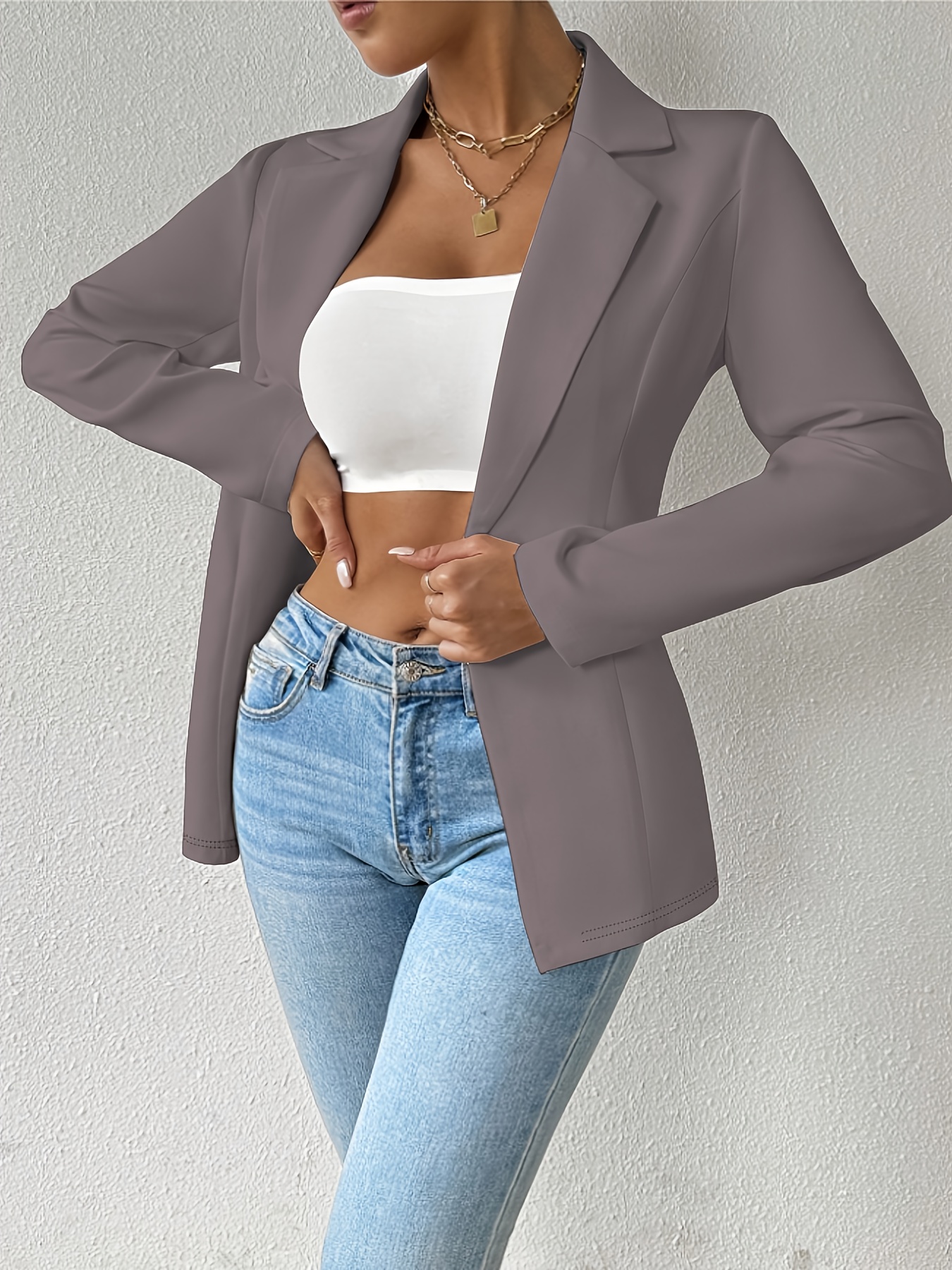 bleu élégant femme boutons devant poches manches Temu Switzerland