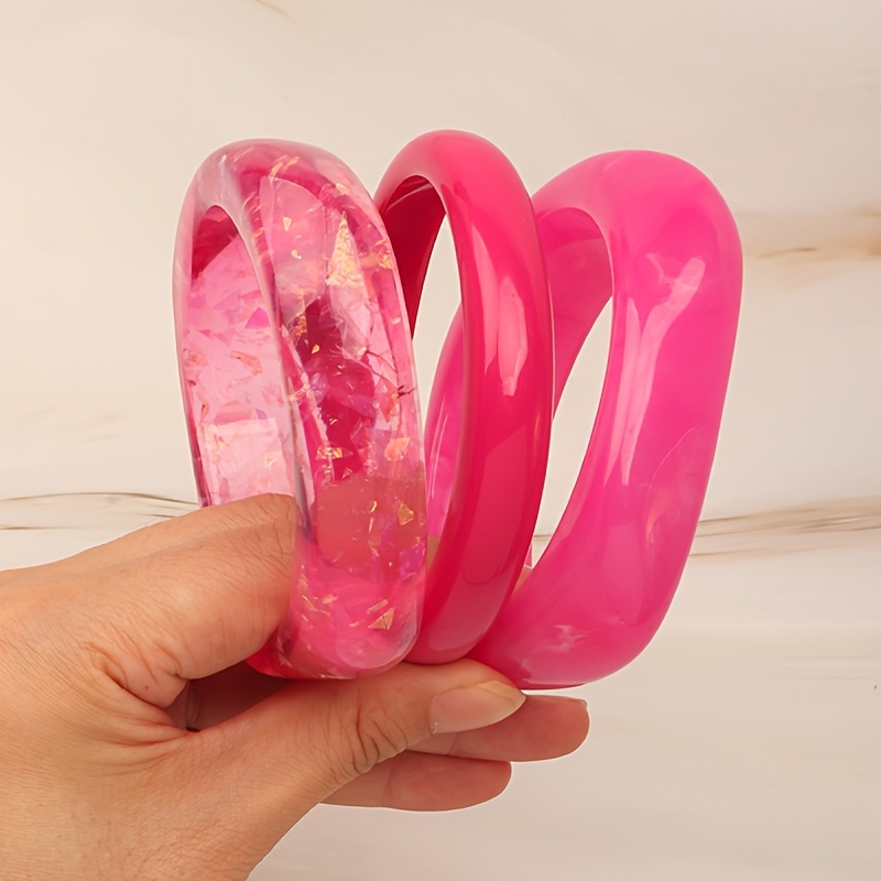 TEMU Ensemble de 3 pièces, style , poudré, bracelets joncs géométriques irréguliers en résine, bracelets pour femme et haut de gamme, adaptés à un et