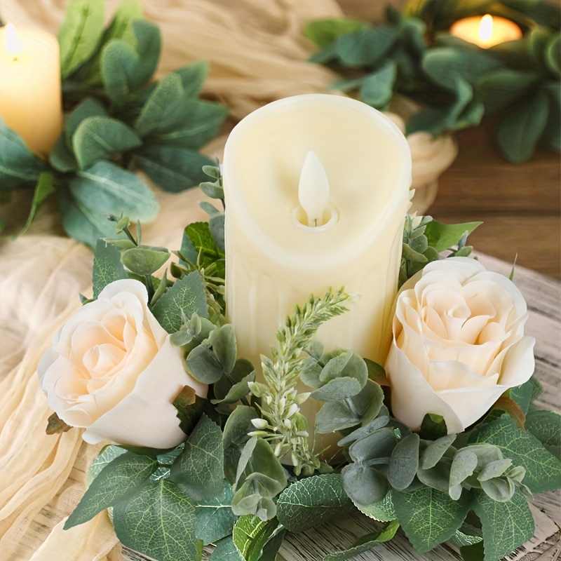 1pc, Artificial Roses Floral Candle Ring, Wedding Candlestick Garland(No  Candles Included), European Style Decoration, For Holiday, Wedding, Party,  Ho