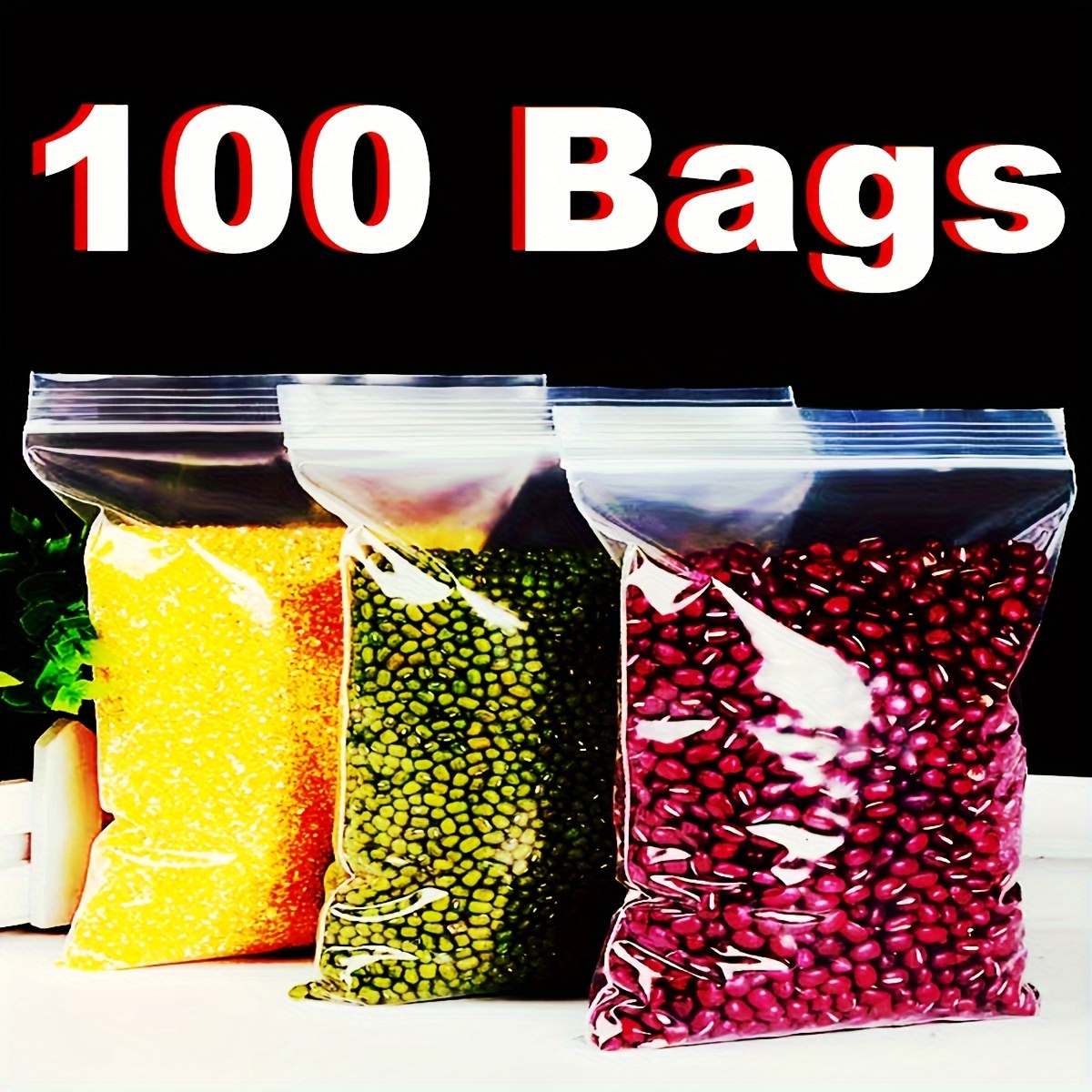 

100-piece Durable Zip-top Freezer Bags - Leakproof & Stain-resistant Storage For Food, Snacks, And Spices, 4.7" X 4.7