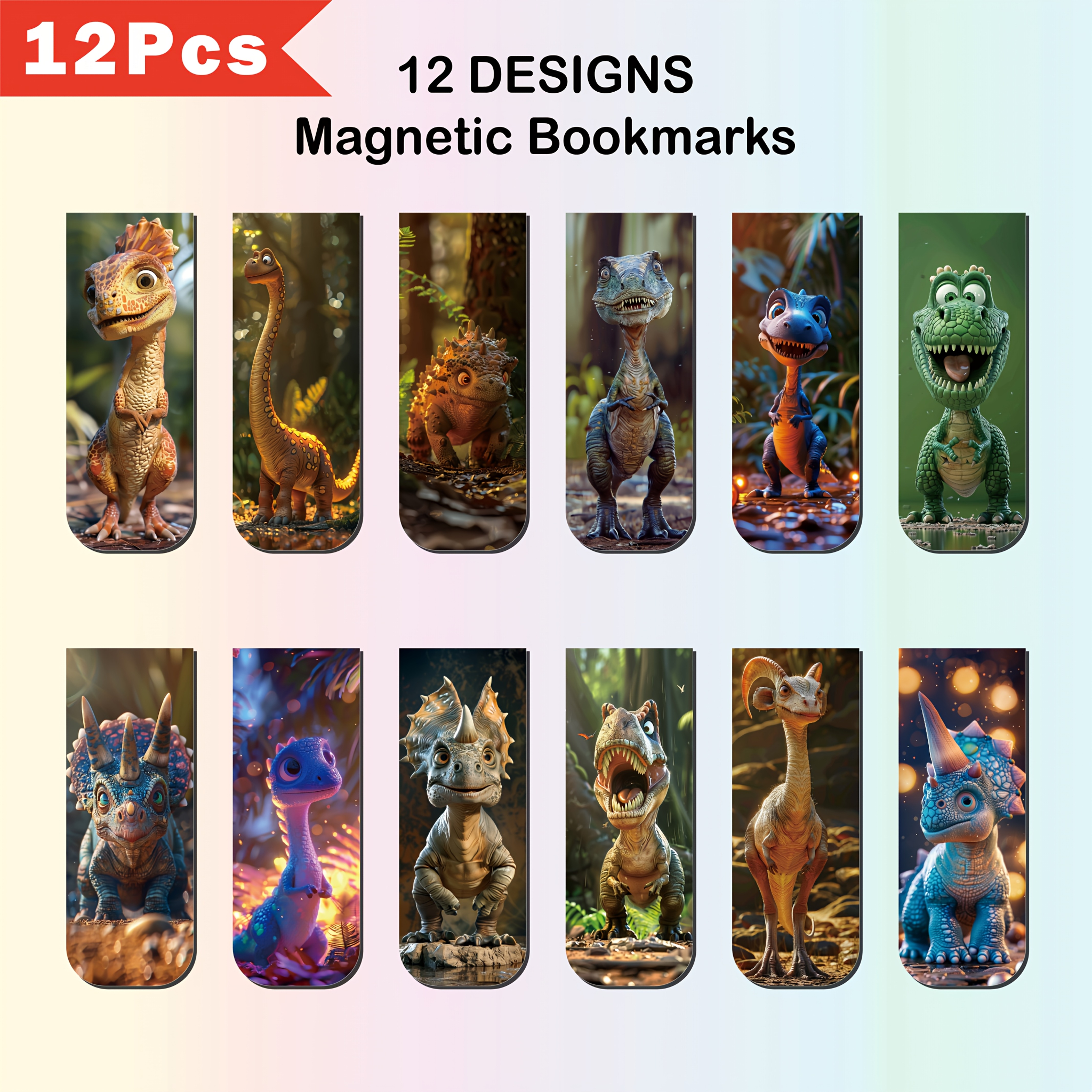 

Set Of 12 Vibrant Dinosaur Magnetic Bookmarks - Strong Paper Page Markers With 12 , Ideal For Students, , And Teacher Gifts