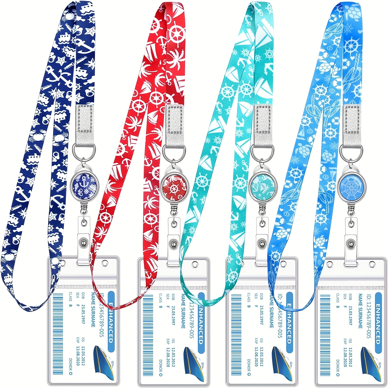 Image of 4 Pack Cruise Lanyard Cards Lanyards With Retractable Badge Reels Id Badge Holder Cruise Essentials Accessories