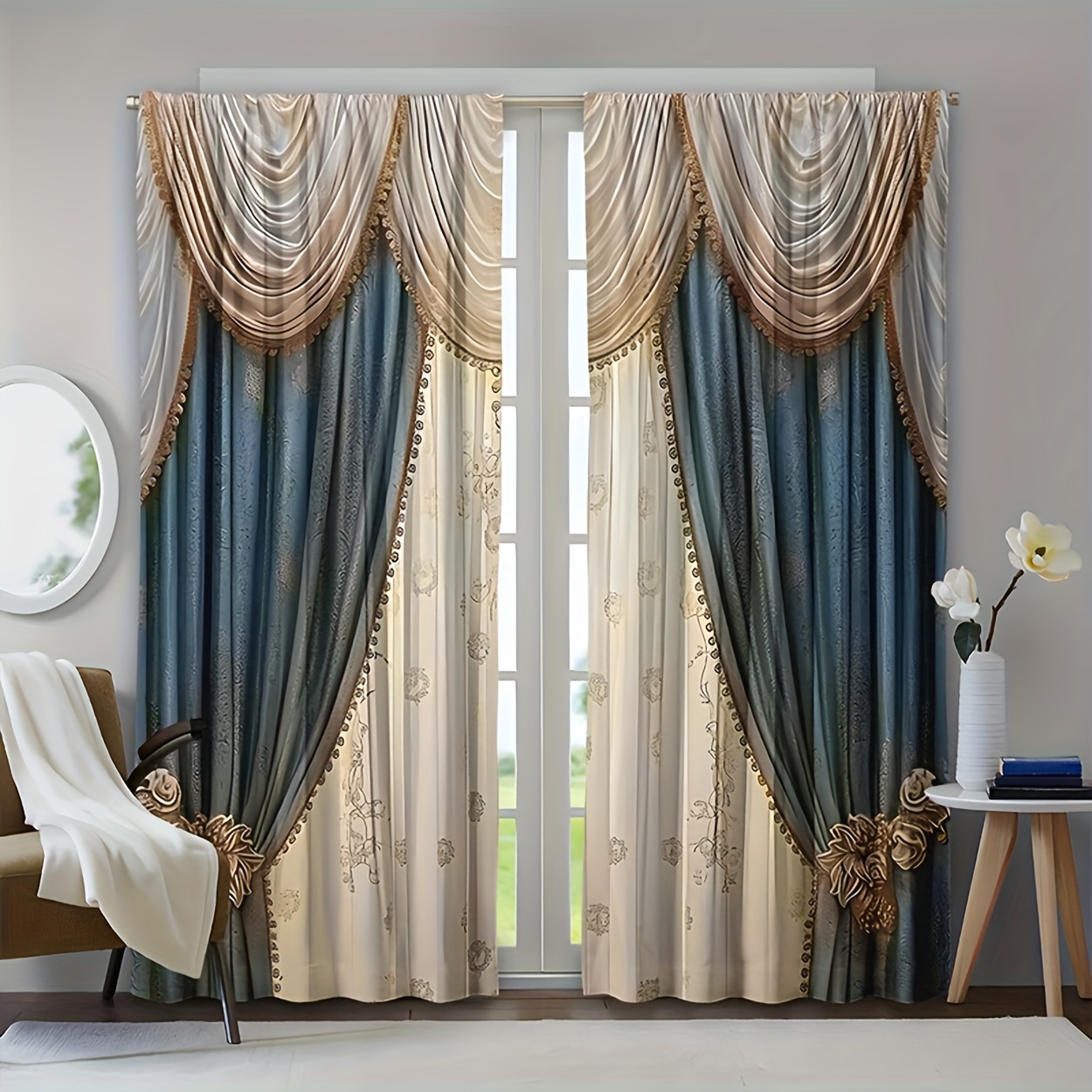 

2pcs Vintage Printed Light Filtering Curtains, Rod Pocket Processing Suitable For Living Room Bedroom Study Home Decoration Curtains