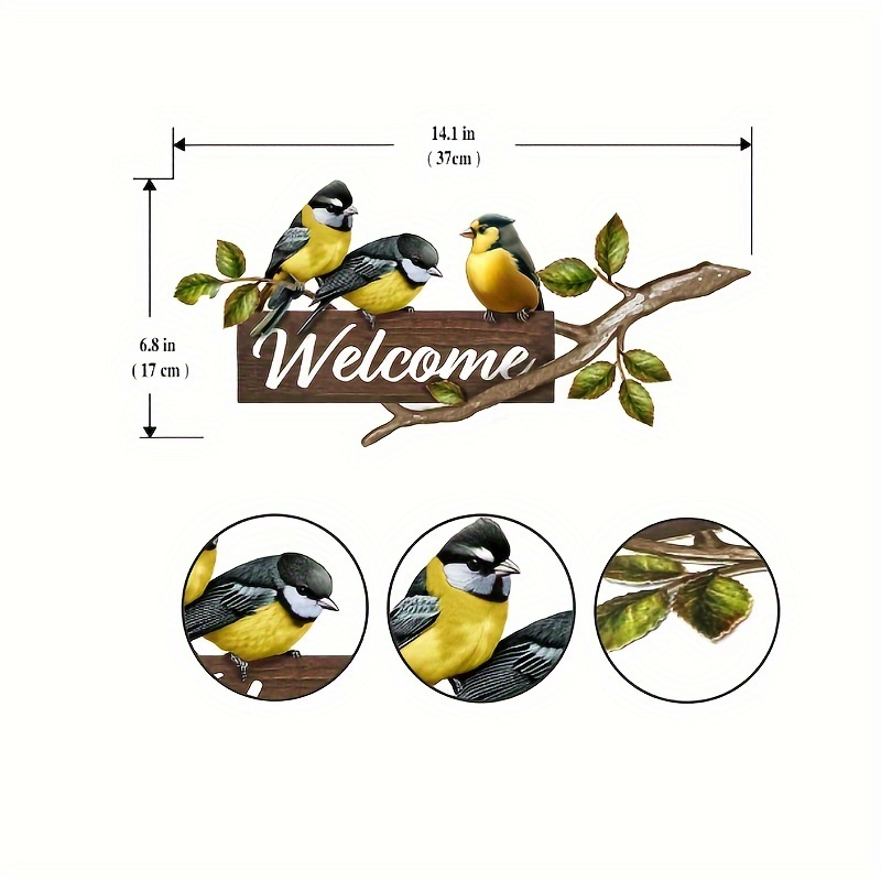 TEMU 1pc Panneau de Oiseau en Métal Silhouette d'Oiseau , Décoration Extérieure pour Jardin, Patio, Cour Ornement de Branche d'Arbre Unique pour