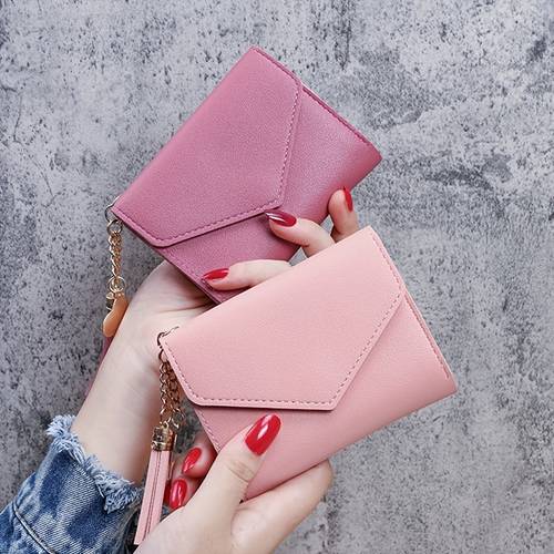 new womens short wallet fashionable and simple cardholder with casual tassel