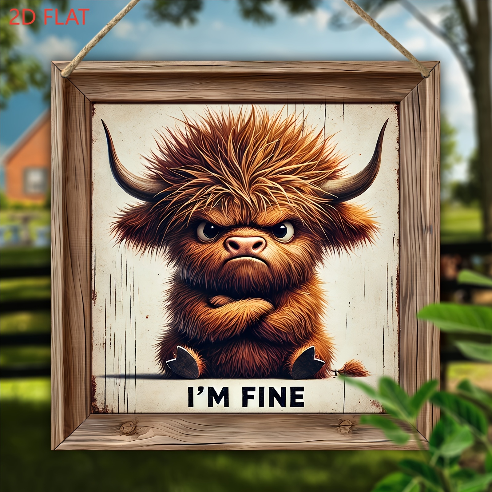 2d Flat - A 2d Wooden Highland Cow Sign Made From Small Wooden Planks, Perfect For Home And Garden Decor, Requires No Power, Suitable For Fences, Yards, Rooms, Seasonal Events, And Gifting Occasions