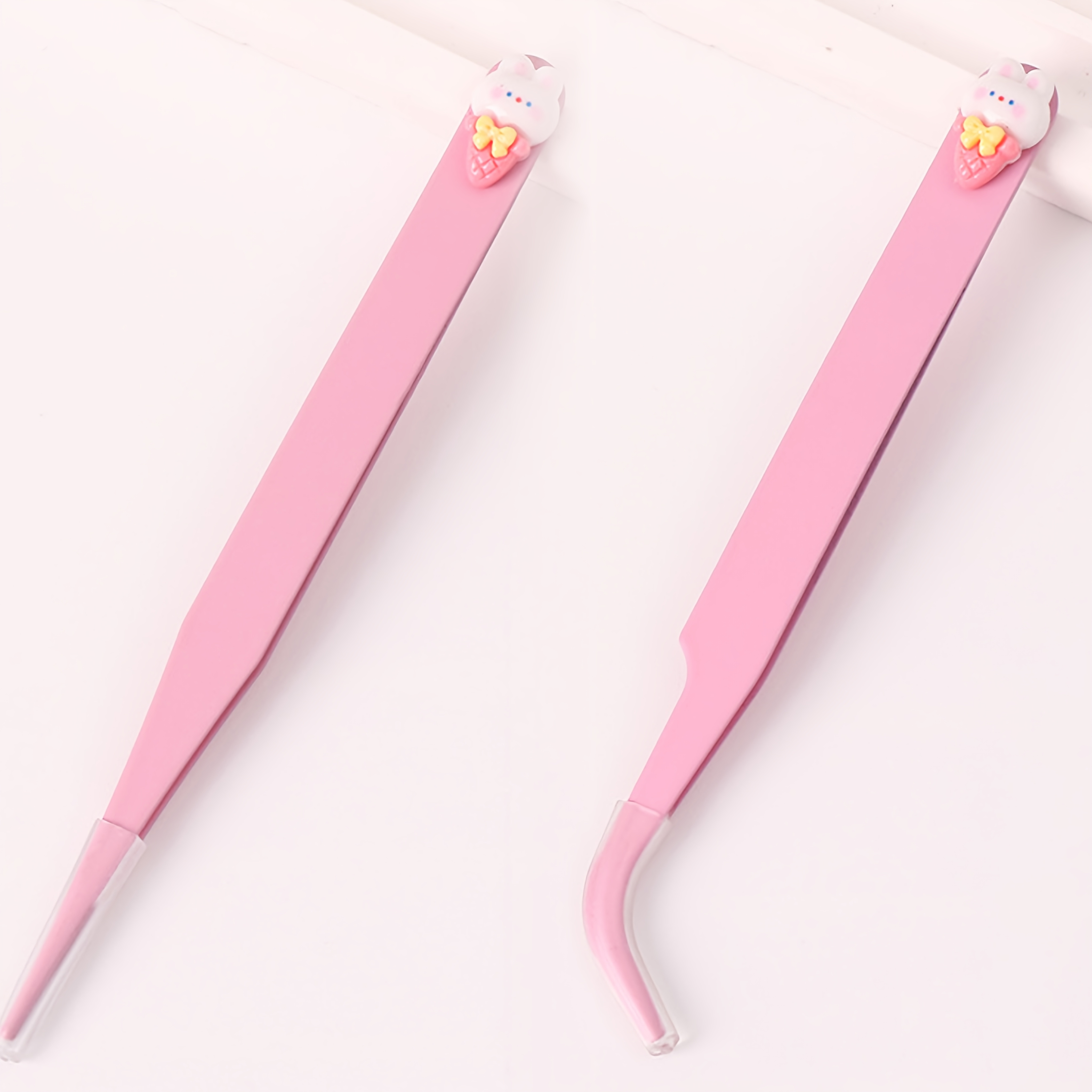 TEMU Cute Cartoon Stainless Steel Straight And Curved Tweezers Set, School Sticker Small Tools, Clips Tweezers