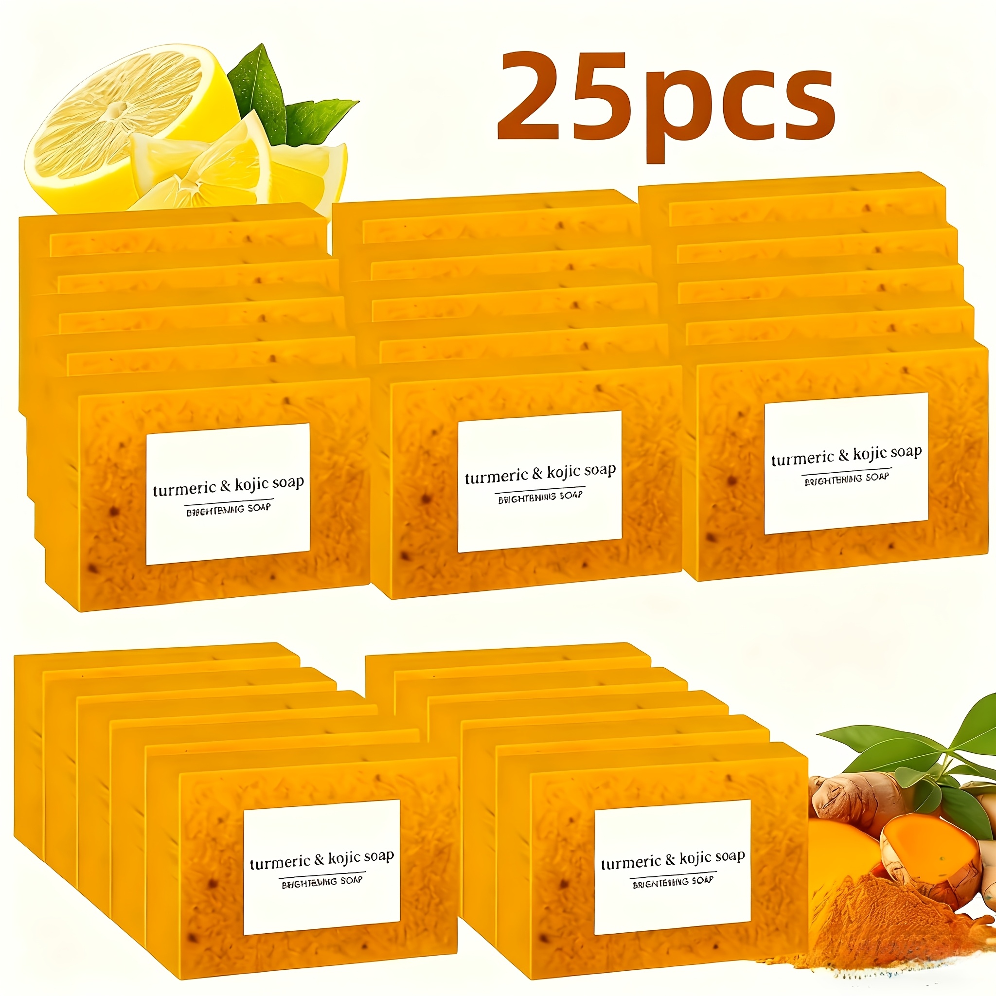 TEMU 25pcs Natural Scented Soaps, Turmeric And Kojic Acid Handmade Soaps, Moisturizing Deep Cleansing Soaps, Suitable For Types, Alcohol-free, Suitable For Face And Body